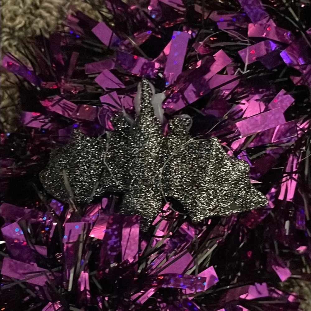 Halloween Plastic Purple and Black Bat Tinsel Wreath